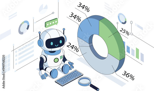 Ai robot data analysis with chart graph and business statistics dashboard