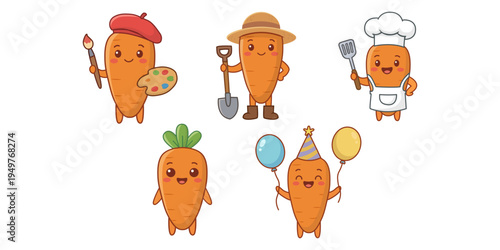 Cute Carrot Characters Set