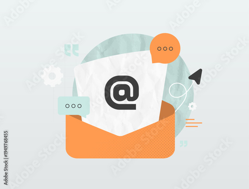 Hyper personalization email marketing, privacy first campaign strategy, interactive content automation, generative AI workflow optimization, intelligent e-mail inbox trendy paper collage illustration