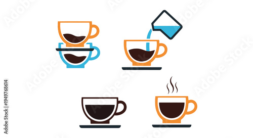 Americano Line art vector set colorful abstract modern illustration