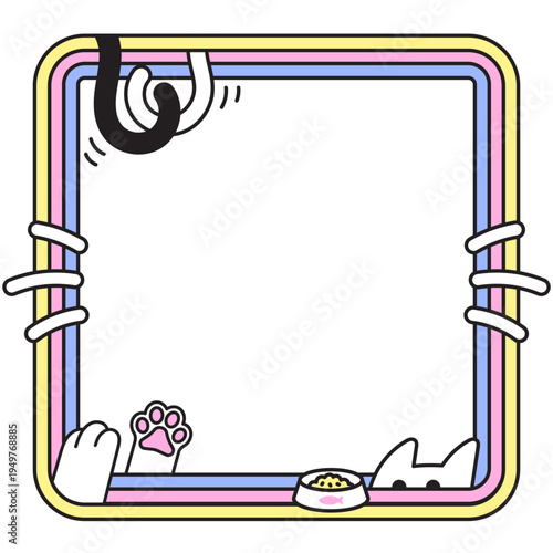 Cute Cat Themed Border With Paw square y2k