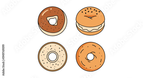 Bagels Line art vector set vibrant abstract colorful design illustration