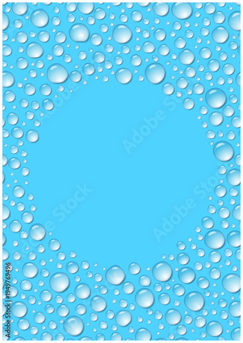 円形コピースペースの水滴縦長背景 ブルーの雫フレーム ベクター
