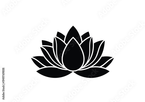 Lotus flower silhouette, blooming water lily vector icon, spiritual symbol