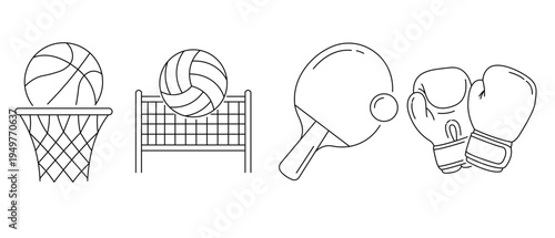 Sports Equipment Outline Icons