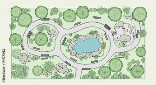 Cartoon Enchanted Green Forest with Treasure Chest and Rainbow