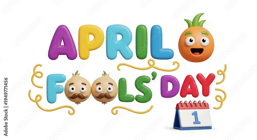 Naklejka premium Colorful april fools day graphic with cartoon characters and calendar