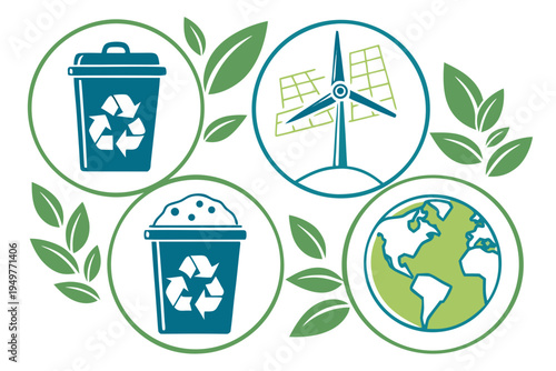 Eco friendly of recycling and renewable energy solar panel wind turbine