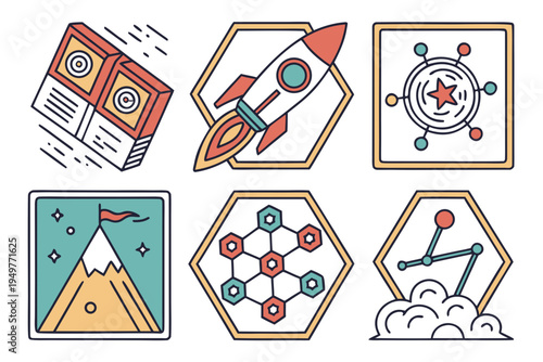 For business and technology book rocket target mountain molecule