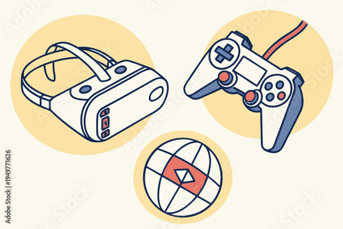 Gaming and technology vr headset game controller globe