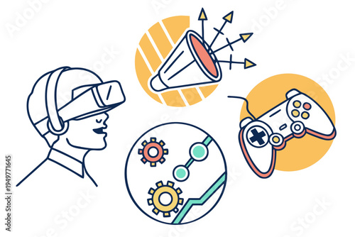 Virtual reality gaming setup with headset and controllers