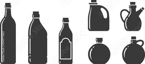 Assorted bottles and containers in silhouette style design
