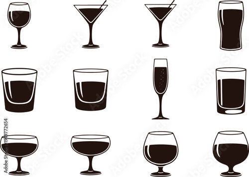 Assorted glassware styles filled with dark liquid