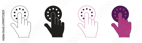 Hand enter password on dial keypad icon set. Security bank key number on ATM button symbol. Vector illustration.