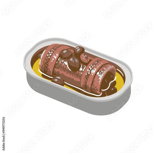 Canned Sardines Topped with Olives vector illustration