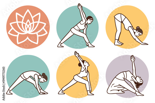 Yoga poses and lotus flower woman stretching