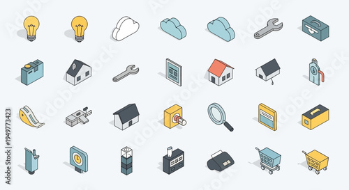 Set of vector icons and symbols for computer web and business design featuring illustration signs for mobile phone internet and office communication technology