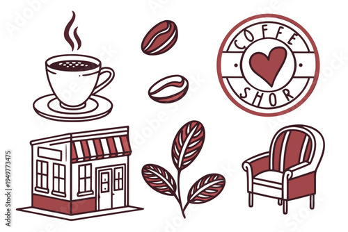 Coffee shop with chair cup and beans cafe restaurant