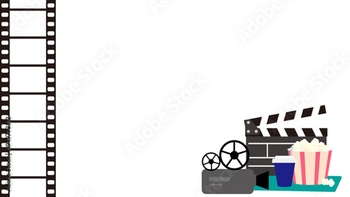 シネマ風フレームイラスト素材（フィルムと映画小物のデザイン）