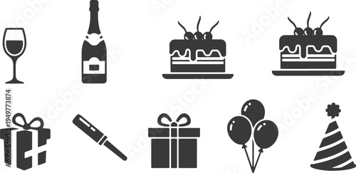 Collection of icons representing celebration and festive party items