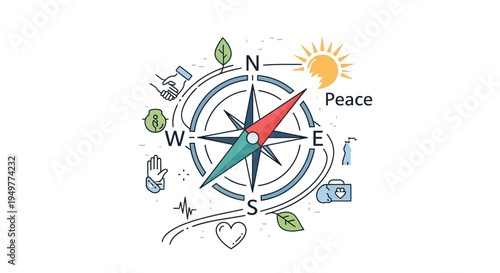 Navigation Compass with Direction Arrows for Strategy and Guidance Concept