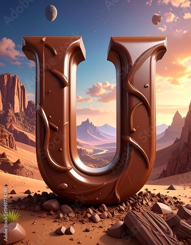 A large, glossy chocolate letter 
