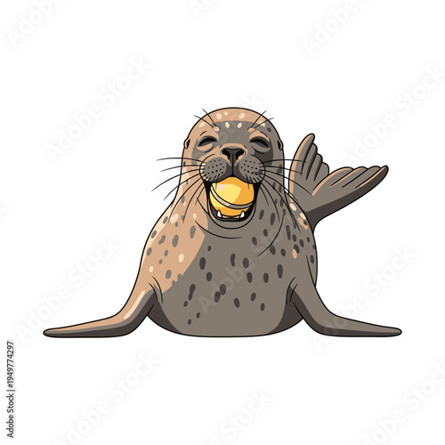 Cute Seal with Yellow Ball vector illustration