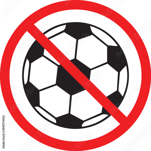 No Ball Games sign symbol for  Playing or using a football is not allowed in this area white background
