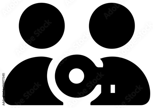 Symbol representing secure access or shared credentials between two user profiles conveying concepts of authentication privacy and digital identity management in a clean modern