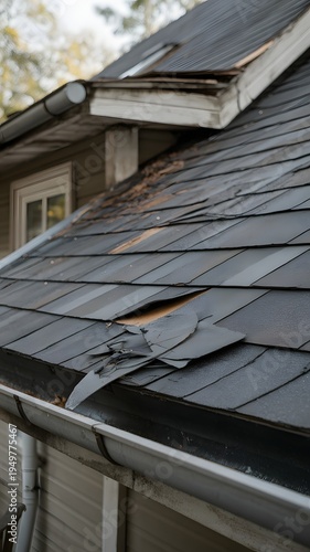 Damaged Roof Shingles With Visible Wear And Tear Showing Home Maintenance And Repair Requirement