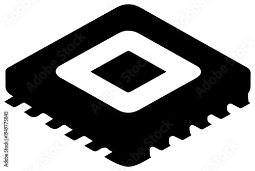 Solid black filled icon representing a trusted platform module tpm chip a security component for computer hardware depicted in a clean modern isometric perspective against a white