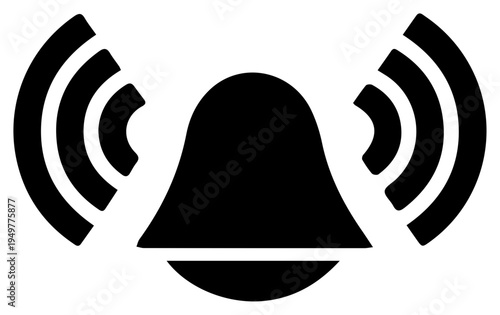 Abstract digital icon representing a bell with radiating sound waves symbolizing communication notification alert danger or alarm designed in a clean modern minimalist vector