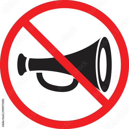 No honking sign prohibition symbol of a horn vector illustration for quiet zones and traffic regulations isolated on white background