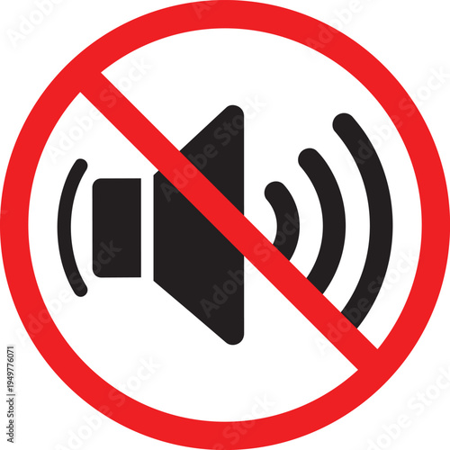 Mute speaker icon with prohibition sign symbol for silent mode or no sound vector illustration for apps and websites white background