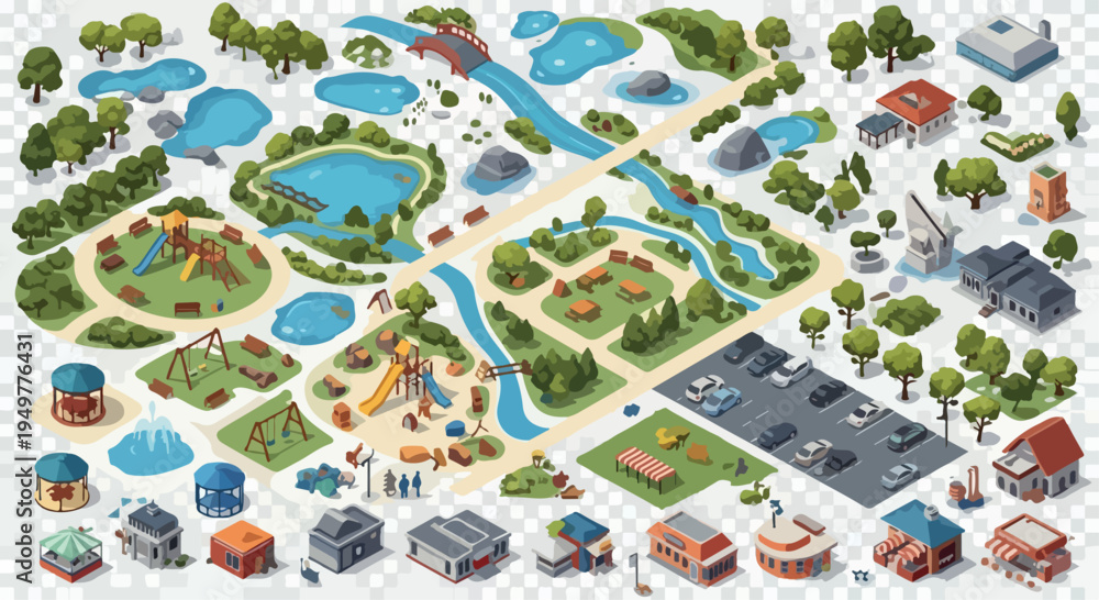 Fototapeta premium Isometric City Map Builder Elements Set Vector