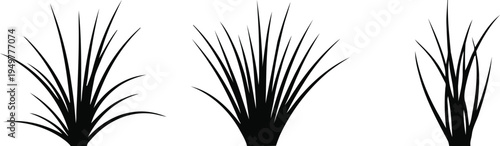 Black silhouette illustrations of green grass tufts and blades, ideal for designing realistic outdoor soccer or football fields and natural landscapes.