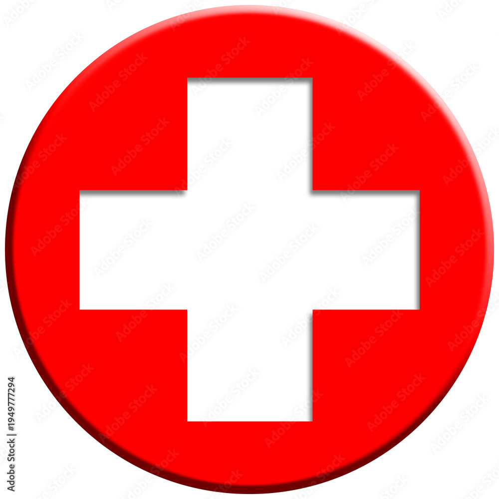 Obraz premium White medical cross symbol inside red circle first aid hospital button vector isolated on white background