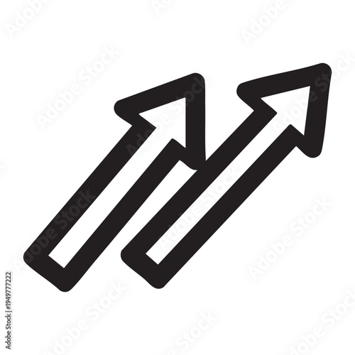 A minimalist graphic design featuring two parallel black arrows pointing towards the upper right