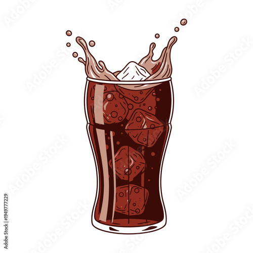 Refreshing Cola Splash with Ice Cubes vector illustration