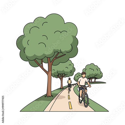 Cyclists Riding Down a Park Road vector illustration
