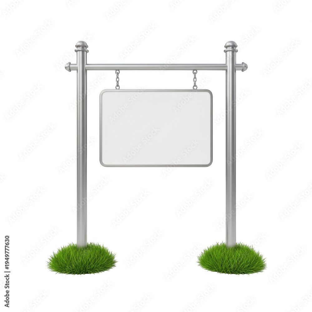 Obraz premium Blank hanging sign board with grass on transparent background