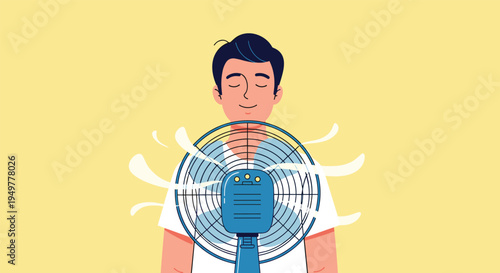 Man enjoying cool air from electric fan
