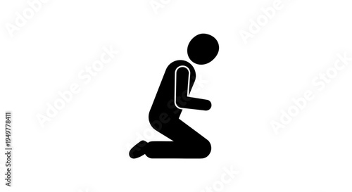 Person Kneeling in Prayer Silhouette Icon.