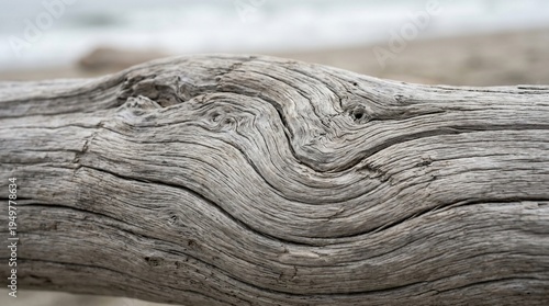 Close-up of weathered driftwood with intricate grain patterns.