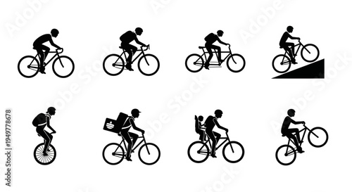 Silhouette of cyclist riding bicycle.