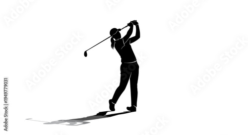 Golfer in action swinging club.
