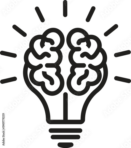 Brain shape creative bulb line art icon concept of idea, innovation, smart thinking and inspiration