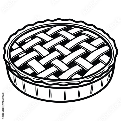 Black and white line of a lattice pie crust in a fluted pie dish line lattice pie crust baking pastry