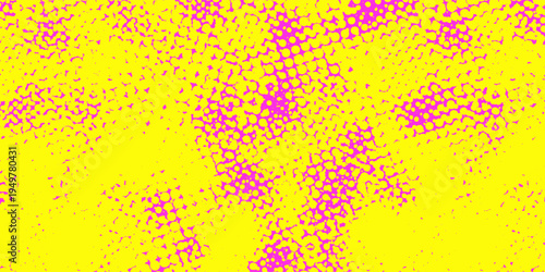 Neon colored urban punk background with halftone texture, paint drops and splashes. Bright pink and yellow colored banner design. Modern grunge background with hand drawn brush strokes.
