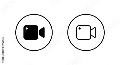 Video camera icon in circular outline. Media recording symbol